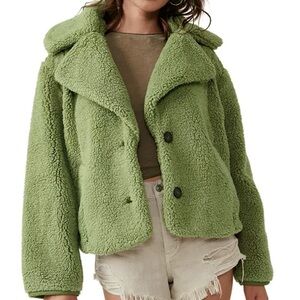 Size Small Free People Joplin Cozy Teddy Sherpa Jacket in Sweet Pistachio Green